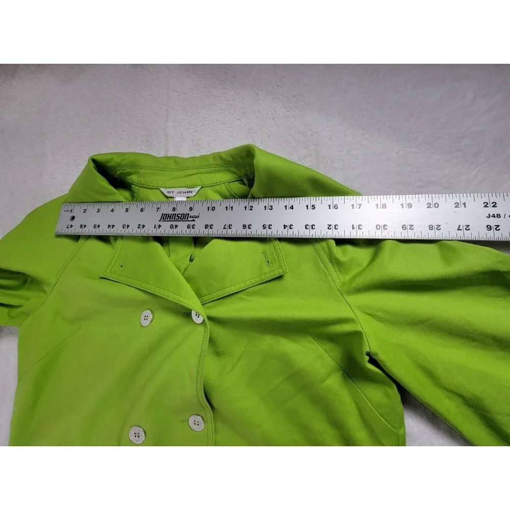 St. John Women Double Breasted Coat Blazer Jacket Medium Green 3/4 Sleeve Career - Picture 6 of 8